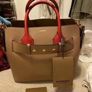 Burberry Camel belt bag with red handles